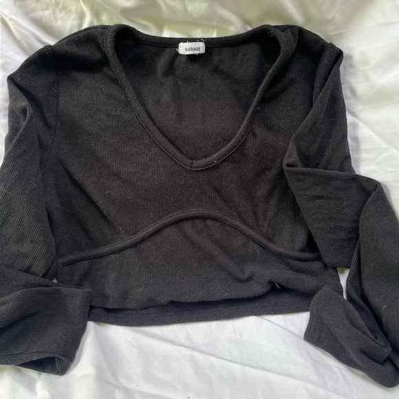 💛Garage Black Longsleeved Crop Top Ribbed Fitted - Size Medium - No Flaws - - Picture 8 of 8